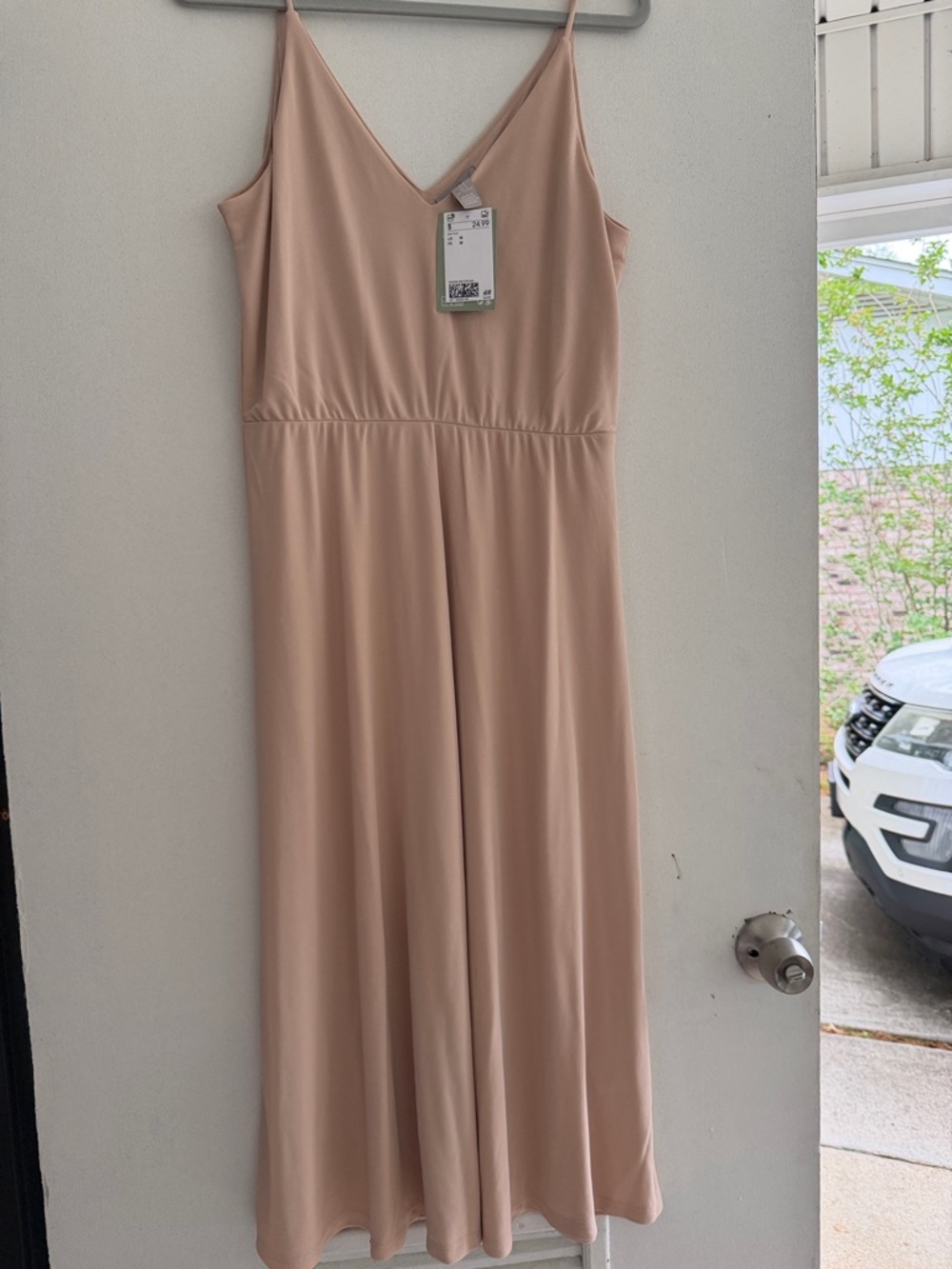 H&M Sleeveless V-Neck Midi Dress in Nude Blush